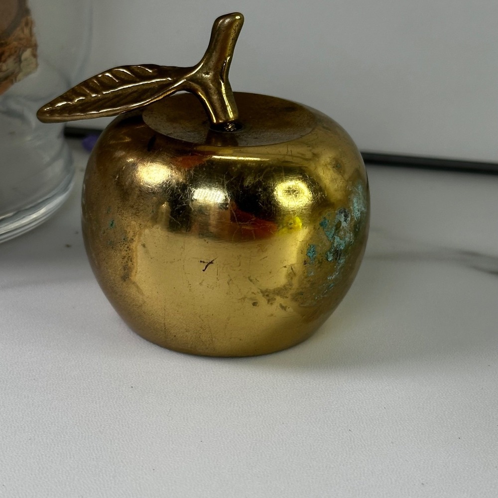 Vintage Brass Apple Bell 1992 Decorative Figurine Paperweight Trinket Charming
